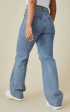 Jean Droit Bleu Moyennement Délavé Déchiré à Taille Haute -Logic || Zero Soldes Magasin eeae8265602d5130a523dba539fe811acb2f8206 cne0845 3