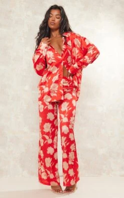 Chemise Satinée Orange Fleurie Oversize à Manches Longues -Logic || Zero Soldes Magasin efca36960f907da00e9221e24280f32b756dee97 cne4410 3