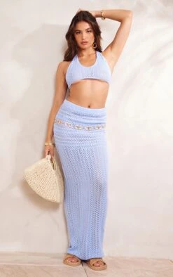 Jupe Longue En Maille Crochet Bleuet à Motifs