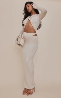 Logic Jupe Longue En Jersey Gris Pierre à Découpes