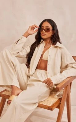 Chemise Oversize En Effet Lin Gris Pierre à Boutons