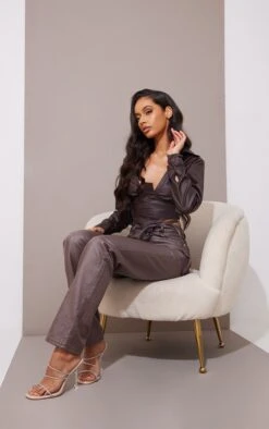 Chemise Froncée Courte En Jean Enduit Chocolat -Logic || Zero Soldes Magasin fe3a9846ceb5c1204449555a5e80110b7b0406cb cmu7102 3